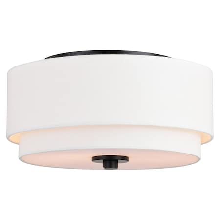 Vaxcel Burnaby 13-in W Black Mid-Century Modern Flush Mount Ceiling Light Fixture White Fabric Drum Shade C0279