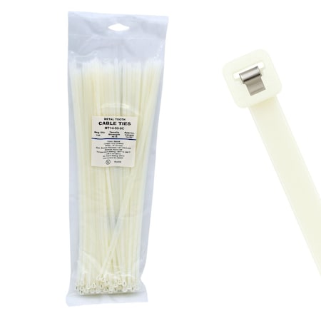Cable Ties Unlimited Metal Tooth Cable Tie, 14 in L, 50 lb Strength, 4 in Max Bundle Dia, Nylon, Natural, 100PK MT14-50-9C