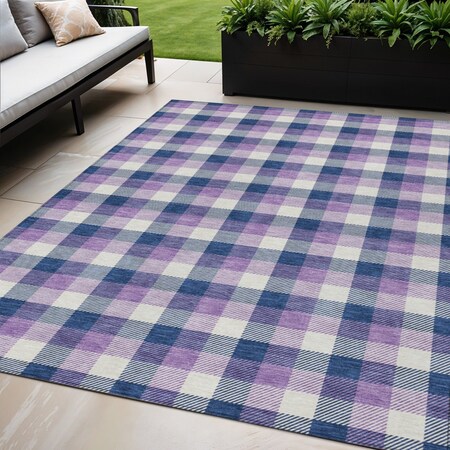 Homeroots 5' X 8' Navy Blue Purple And Beige Plaid Washable Indoor Outdoor Area Rug 601411