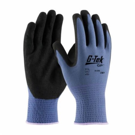 G-Tek General Purpose Gloves, Coated, Large, Nitrile Palm, Nylon, Black/Blue, Knit Wrist Cuff 34-500/L