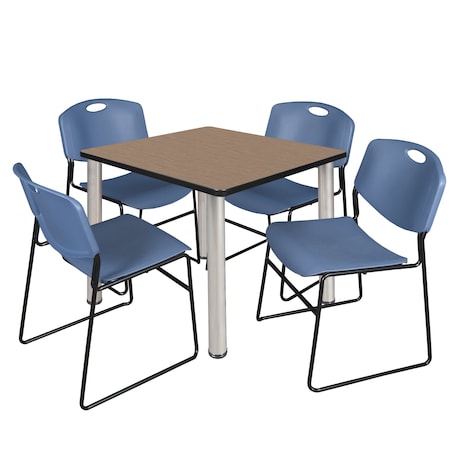 Regency Square Kee Breakroom Table W/ 4 Zeng Stack Chairs, 36 in W, 36 in L, Noble Oak TB3636NOBPCM44BE