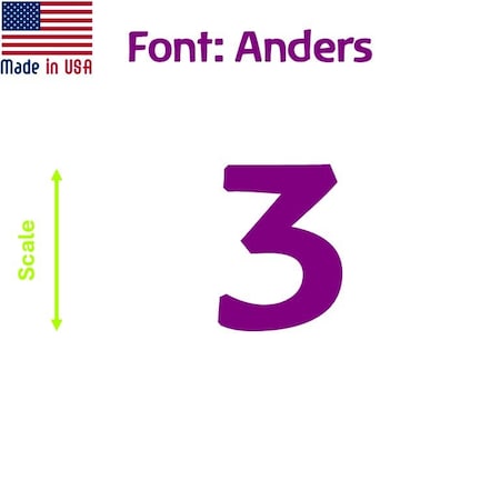Aacc Self-Adhesive Vinyl Number: 3, Size: 9 cm. Color: Purple Font: Anders, 24PK AACC-Anders-N3-Purple-M9x24
