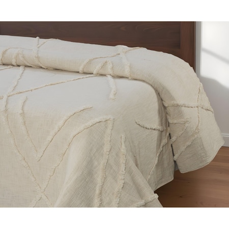 Homeroots Ivory Geometric Twin Cotton Coverlet With Fringe 548244
