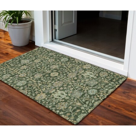 Homeroots 3' X 5' Green Tan And Gray Floral Washable Indoor Outdoor Area Rug 603461