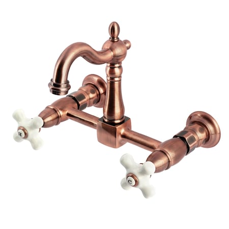 Kingston Brass Two-Handle Wall Mount Bridge Kitchen Faucet, Antique Copper KS244PXAC