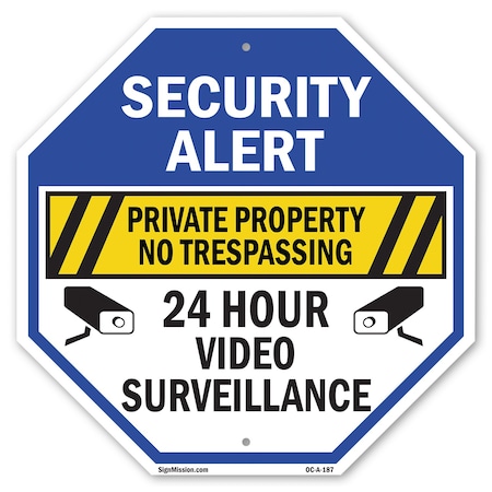 Signmission Security Alert Private Property No, 10 Inch X 10 Inch, Aluminum Metal Signs OC-A-10-187