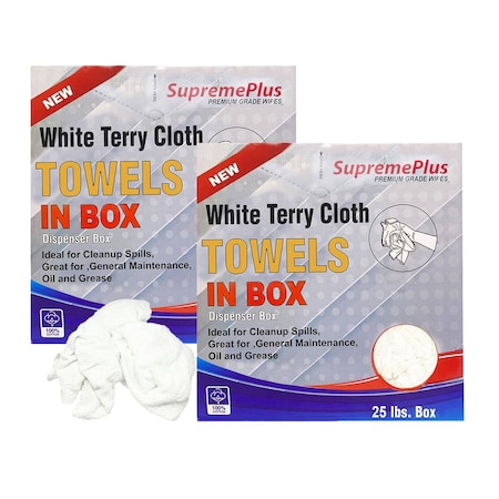 Supremeplus New White Terry Towel Cleaning Rags, 25 lbs. Compressed Box, Pack of 2, 2PK SP-8025