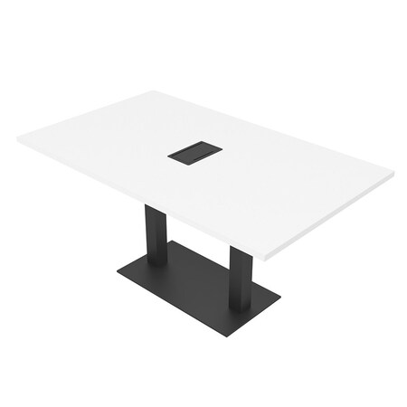 Skutchi Designs Rectangle Conference Table With Power Unit, 36 in W, 60 in L, White HAR-REC-36X60-DOU.BK-W960-EBLK