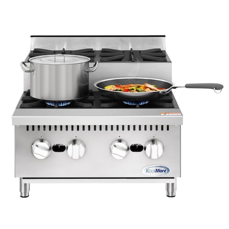 Koolmore 24 in. Commercial Four-Burner Step Up Range, 104000 BTU in Stainless-Steel KM-CRSU-24
