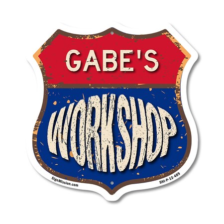 Signmission Gabe's Workshop, 12 Inch X 12 Inch, Plastic Sign SHI-P-12-489-GABE