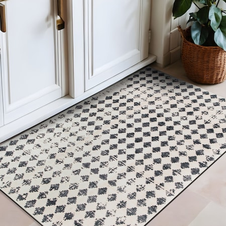 World Rug Gallery Geometric Distressed Abstract Washable Non Slip Area Rug 2 ft x 3 ft Ivory WR69IVORY2X3