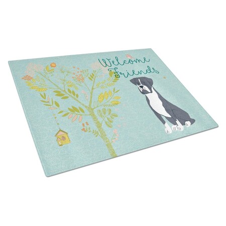 Carolines Treasures Welcome Friends Black Boxer Glass Cutting Board, Large BB7581LCB