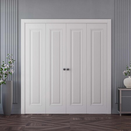 Sartodoors Sliding Closet Double Bi-fold Doors 96x80 inches White Solid Core Modern Interior ROYAL9888DBF-EMAL-96