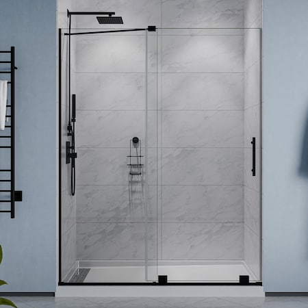 Anzzi 76in x 60in Semi-Frameless Shower Door with Sliding - Matte Black - Longboat Series - SD-AZ055-01MB