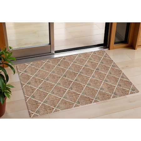 Homeroots 3' X 5' Brown Copper And Beige Geometric Washable Indoor Outdoor Area Rug 594737