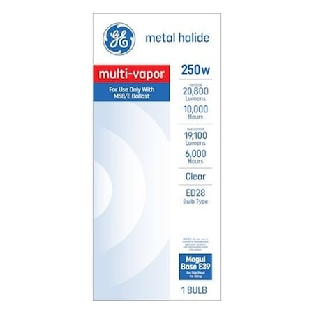 Ge Multi-Vapor Metal Halide Light Bulb, 250 W, ED28 Lamp, E39 Mogul Lamp Base, 20800 Lumens 30942