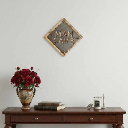 Homeroots 19" X 18" Gray And Natural Man Cave Metal And Wood Wall Decor 636046