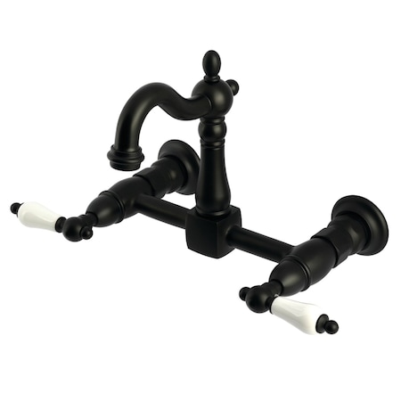 Kingston Brass Two-Handle Wall Mount Bridge Kitchen Faucet, Matte Black KS2440PL