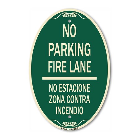Signmission No Parking Fire Lane No Estacione Zona Contra, 12 In X 18 In Architectural, Heavy Gauge Aluminum A-OV-G-1218-23727