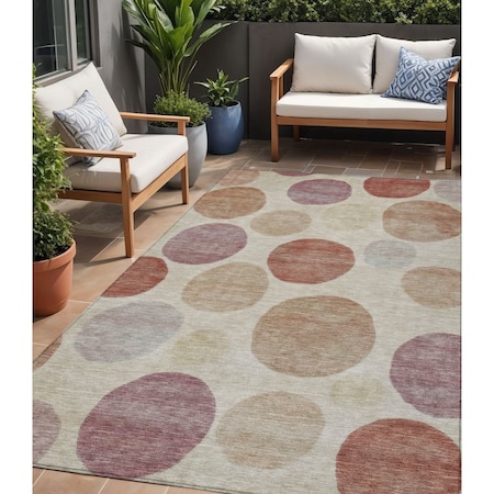 Homeroots 5' X 8' Salmon Ivory And Mauve Geometric Washable Indoor Outdoor Area Rug 630586