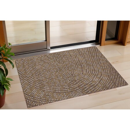 Homeroots 3' X 5' Brown Gold And Ivory Polka Dot Washable Indoor Outdoor Area Rug 599028