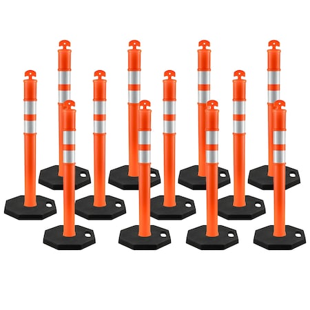 Xpose Safety 42in  T-Top Orange Traffic Delineator Post with 13 LB PVC Base, 12PK DLTB-ORG-42-12-X