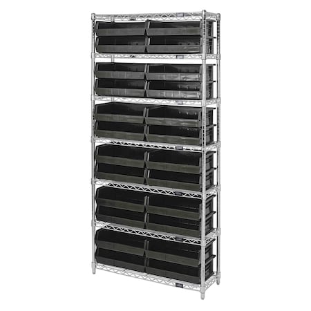 Quantum Storage Systems WIRE SHELVING UNIT W/24 BLACK BINS WR7-245BK