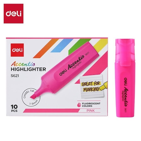 Deli DELIGHT Highlighter, Chisel Tip, Classic Pink, Quick-Dry, 10PK ES621