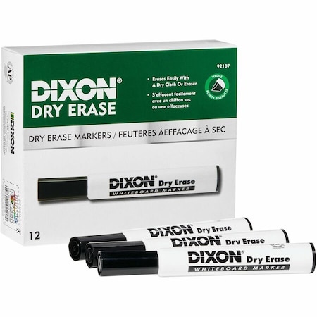 Dixon Ticonderoga Dry Erase Markers Wedge Tip, Black, PK12, 12PK 92107