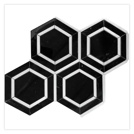 Apollo Tile 11x13 Nero Marquina, Thassos Marble Marble Mosaic Hexagon Wall and Floor Tile 5.21 sq ft/case, 5PK APLTX88G17PA
