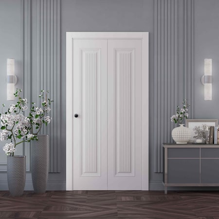 Sartodoors Sliding Closet Bi-fold Doors 60x80 inches White Solid Core Modern Interior ROYAL9888BF-EMAL-60