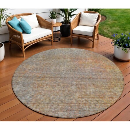 Homeroots 8' Gray Charcoal And Orange Round Abstract Washable Indoor Outdoor Area Rug 588926