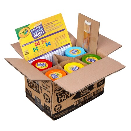 Crayola Spill Proof Washable Paints, Class Pack, 40mg, 5 Assorted Colors 54-2313