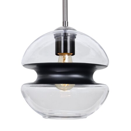 Besa Lighting Hula 8 Stem Pendant, Clear/Black, Satin Nickel Finish, 1x7W LED Edison 1TT-HULA8BK-EDIL-SN