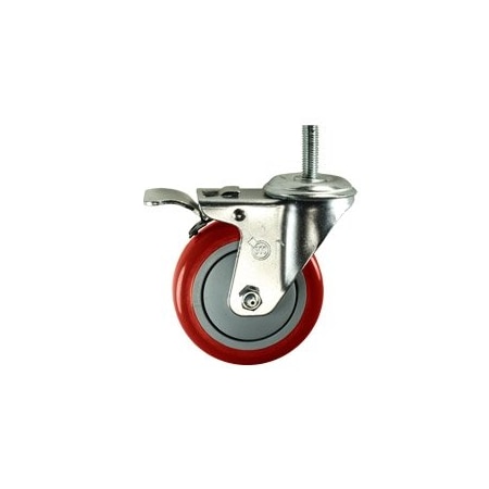 Service Caster 4 Inch SS Red Polyurethane 1/2 Inch Threaded Stem Caster with Total Lock Brake SCC-SSTSTTL20S414-PPUB-RED-121315