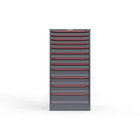 Strong Hold 12 drawer cabinet - (4x 2ft, 4x 3ft, 3x 5ft, 1x 7ft) - Red accents - Keyed Alike S3060-PPAAS-1202DS