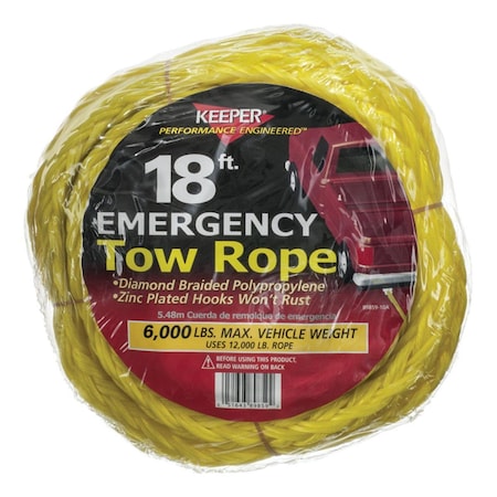 Keeper 18 ft. L 6000 lbs Aluminium Tow Rope, Yellow 8866634