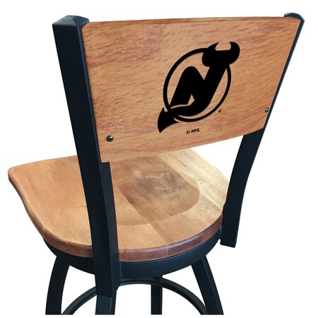 Holland Bar Stool Co 36" Blk Wrinkle New Jersey Devils Swivel Bar Stool, Laser Engraved Back L03836BWMedMplANJDevlMedMpl