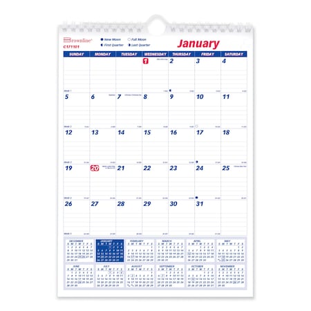 Brownline Twin-Wirebound Wall Calendar, One Month per Page, 8 x 11, White Sheets, 12-Month (Jan to Dec): 2025 C171101