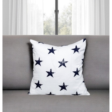 Homeroots 16" White and Blue Star Cotton Throw Pillow 529261