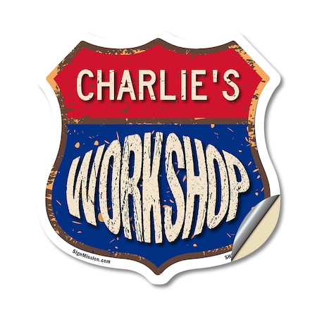 Signmission Charlie's Workshop, 12 Inch X 12 Inch, Vinyl Decal SHI-D-12-489-CHARLIE