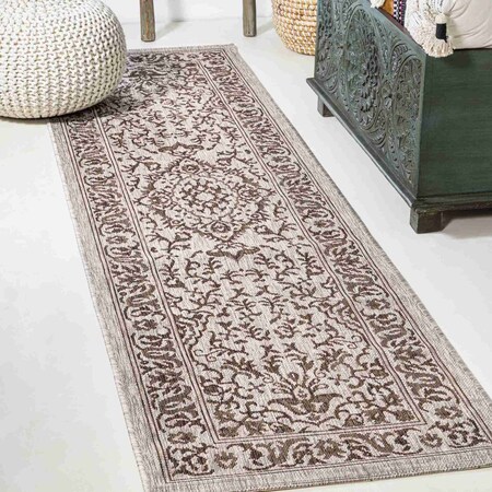 Jonathan Y Jerash Ornate Medallion Brown/Beige 2 ft. x 10 ft. Indoor/Outdoor Runner Rug SMB115A-210