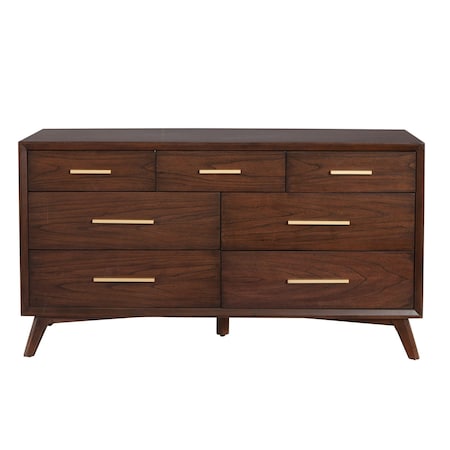 Homeroots 60" Walnut Solid Wood Seven Drawer Double Dresser 524122