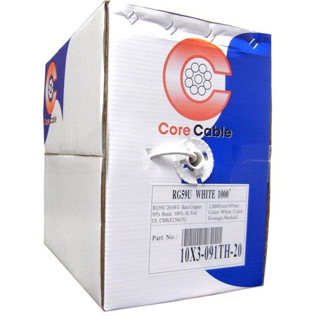 Cable Wholesale Plenum Bulk RG59 Coaxial Cable, White, CMP, 20 AWG, Pullbox, 1000 foot 11X3-091TH-20