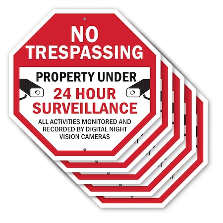 Signmission No Trespassing Property Under 24 Ho, 10 inch X 10 inch, Aluminum Metal Signs, 5PK OC-A-5Pack-10-98
