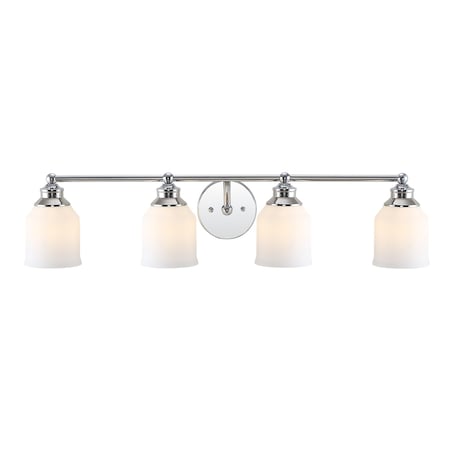 Jonathan Y Lydia 33.25" 4-Light Farmhouse Cottage Metal LED Vanity Light with Frosted Glass Shades, Chrome JYL7552A