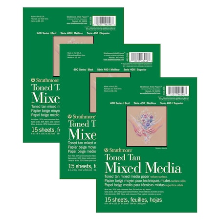 Strathmore 400 Series Mixed Media Pad, Toned Tan, Glue Binding, 15 Sheet, 6x8 inch, 3PK P462-206