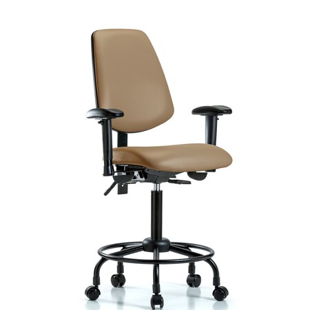 Blue Ridge Ergonomics Medium Bench Chair Adjustable Arms, 23" to 31" Height, Vinyl, Taupe BR-VMBCH-MB-RT-T0-A1-RC-8584