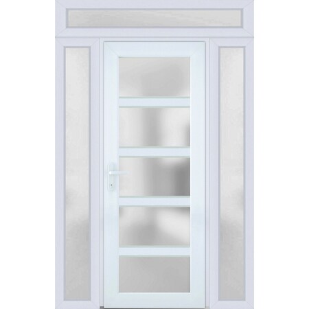 Vdomdoors Front Exterior Prehung FiberGlass Door Frosted Glass / Manux 8002 White Silk / 2 Sidelight and Tran MANUX8002EXD-WS-W16+36+16 x H80+14-RH