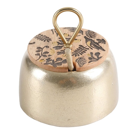 Cravings By Chrissy Teigen 4 Inch Aluminum Spice Cellar and Spoon in Gold with Mango Wood Lid 123107.03
